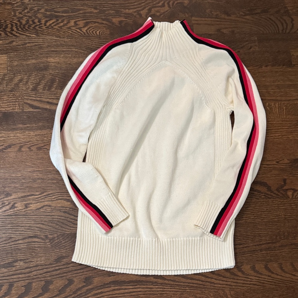 Talbots Cream Sweater with Red pink and Black Stripes
